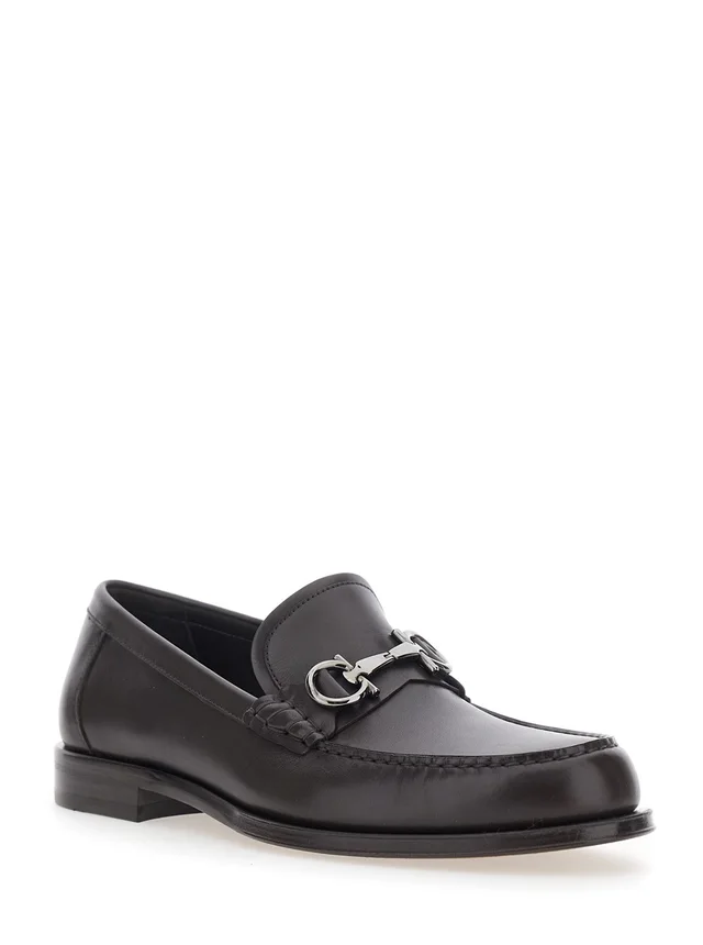 Ferragamo Brown Loafers with Metallic Gancini Detail on the Front in Leather Man in Brown 100% Calf, photo 4 of 8 from Gaudenzi Boutique