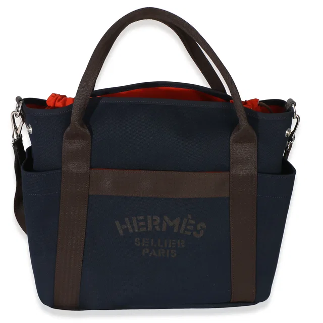 Hermès Bleu Navy Feu Canvas The Grooming Bag Blue Handbag in Navy Canvas from HEWI
