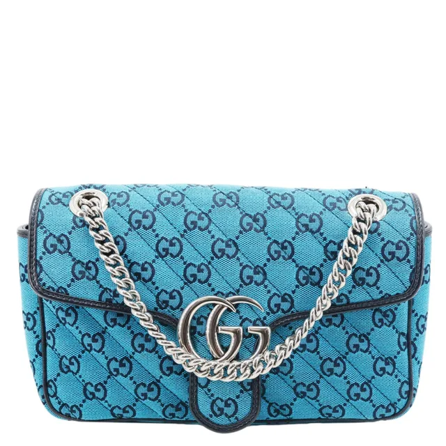 Gucci GG Marmont Small Matelasse Canvas Shoulder Bag Blue 443497 in Blue Canvas from Dallas Designer Handbags