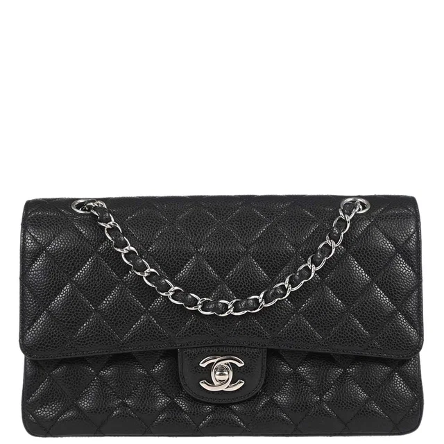 Chanel 2011 Black Caviar Skin Medium Classic Double Flap Shoulder Bag in Black Caviar leather from AMORE Vintage Tokyo