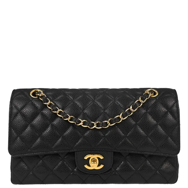 Chanel 2013-2014 Black Caviar Skin Medium Classic Double Flap Shoulder Bag in Black Caviar leather from AMORE Vintage Tokyo