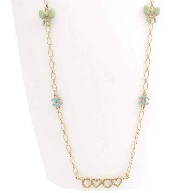 Chanel 2006 Coco Heart Ribbon Motif Necklace Gold/Multi in Gold from VINTAGE QOO TOKYO, photo 3 of 7