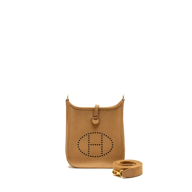 Hermès Mini Evelyne clemence biscuit / camel GHW stamp Z in Brown Clemence leather from EMIER