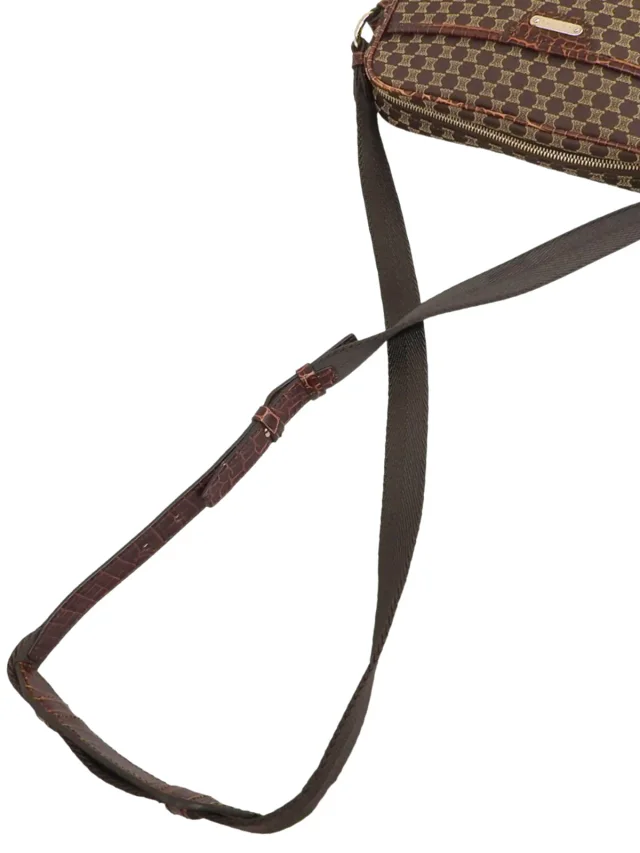 Celine Canvas Croco Embossed Macadam Pattern Shoulder Bag Brown in Brown Canvas from VINTAGE QOO TOKYO, photo 10 of 10