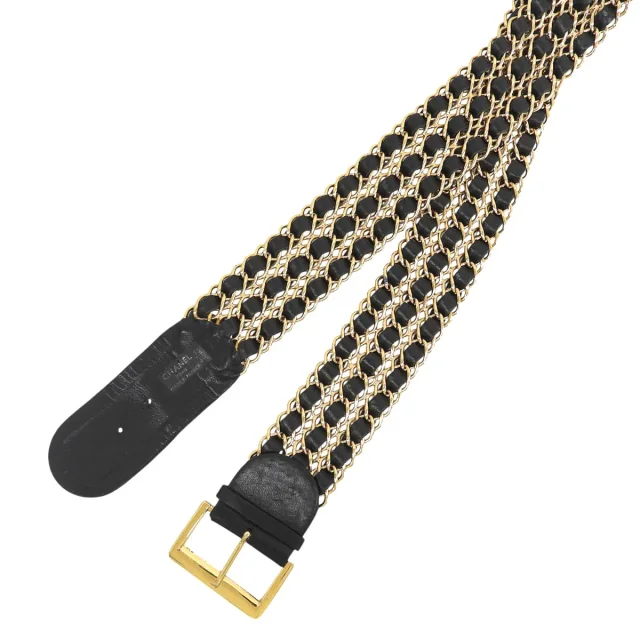 Chanel Chain Belt Black/Gold in Black Leather from VINTAGE QOO TOKYO, photo 6 of 7