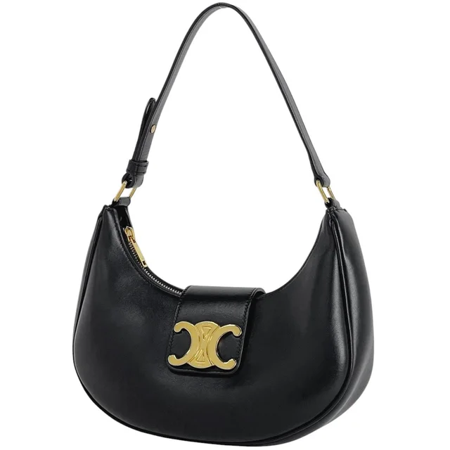 Celine Medium Ava Triomphe Shoulder Bag Leather Black in Black Leather from The Reluxe