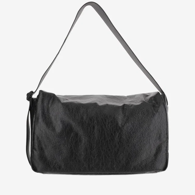 Balenciaga Logo Leather Shoulder Bag — Black in Black Leather from HEWI