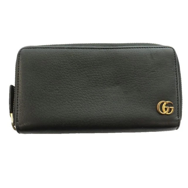 Gucci GG Marmont Zip Around Wallet Leather Logo Black in Black Leather from The Reluxe