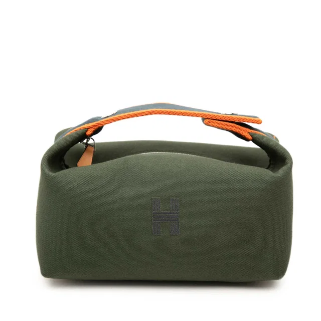Green Hermès Small Toile Bride A Brac Case Vanity Bag in Green Canvas from Designer Revival