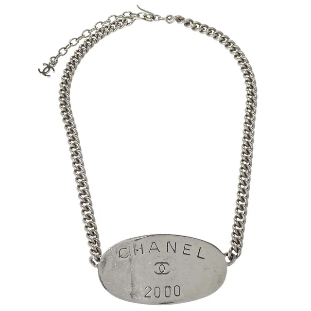 Chanel Plate Chain Necklace Pendant Silver 00T in Silver from AMORE Vintage Tokyo