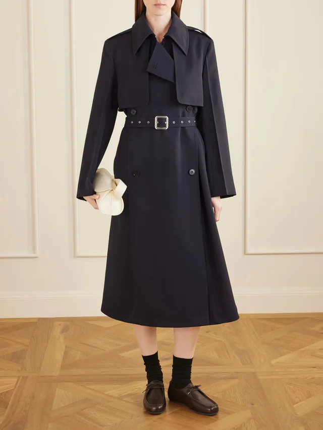 JIL SANDER Belted wool gabardine trench coat in Blue, photo 2 of 2 from NET-A-PORTER (Canada)