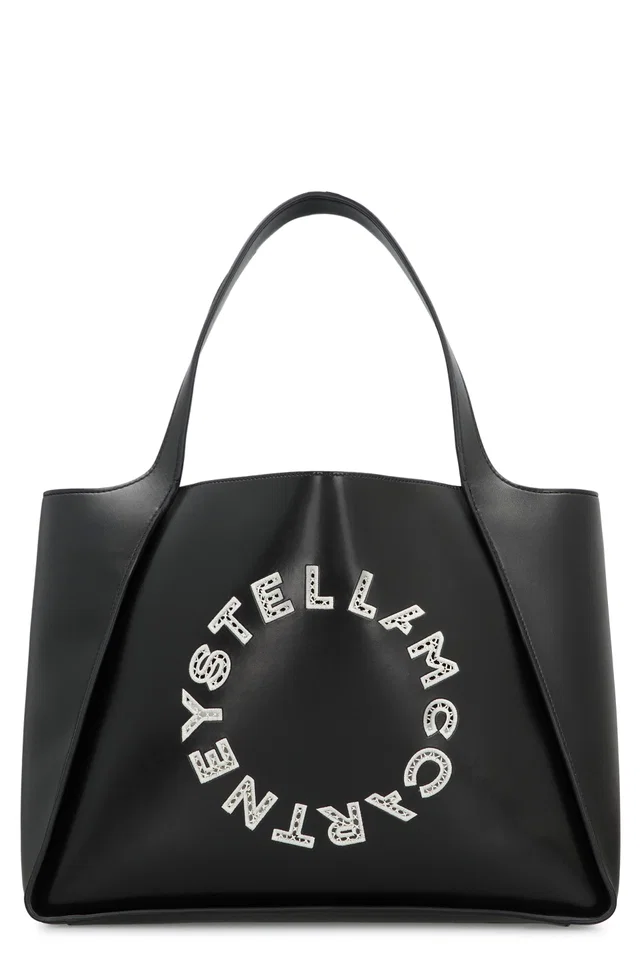 Stella McCartney Logo-Perforated Tote Bag — Black Polyurethane in Black Leather from HEWI