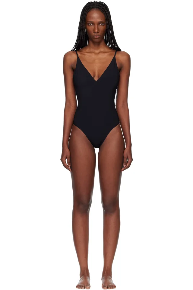 Rick Owens Black Temple Deep V Bather Swimsuit, image 1 of 1 from SSENSE