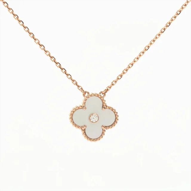 Van Cleef & Arpels Vintage Alhambra Limited Edition Holiday Pendant Mother of Pearl Diamond Necklace from The Purse Affair