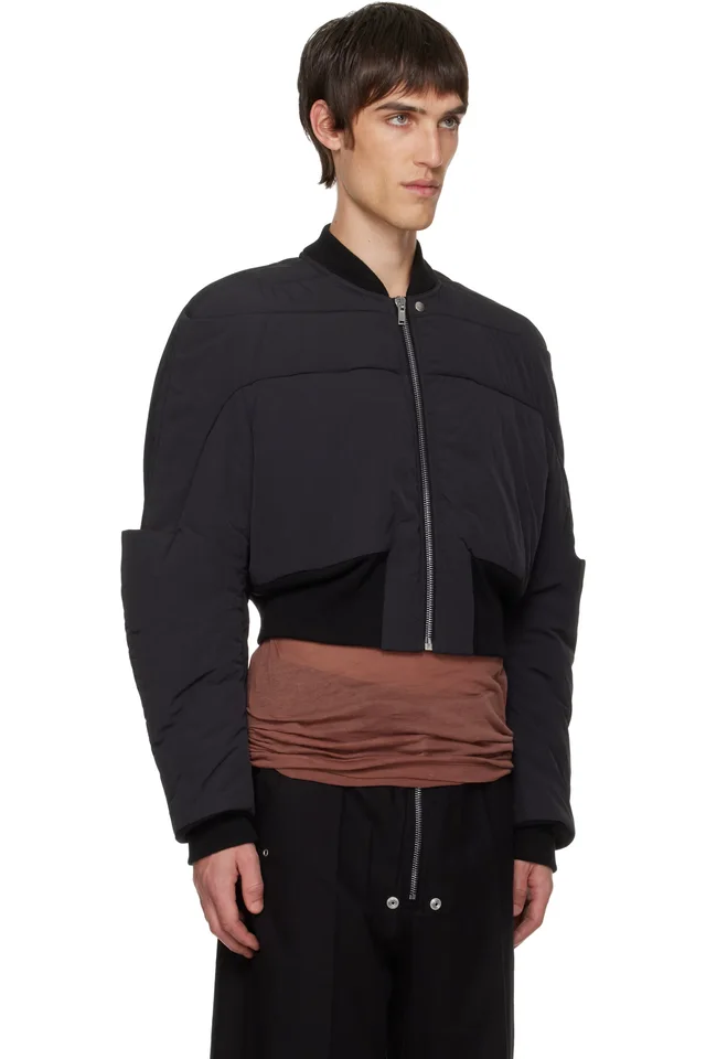 Rick Owens Black Concordians Girdered Down Bomber Jacket, photo 2 of 4 from SSENSE