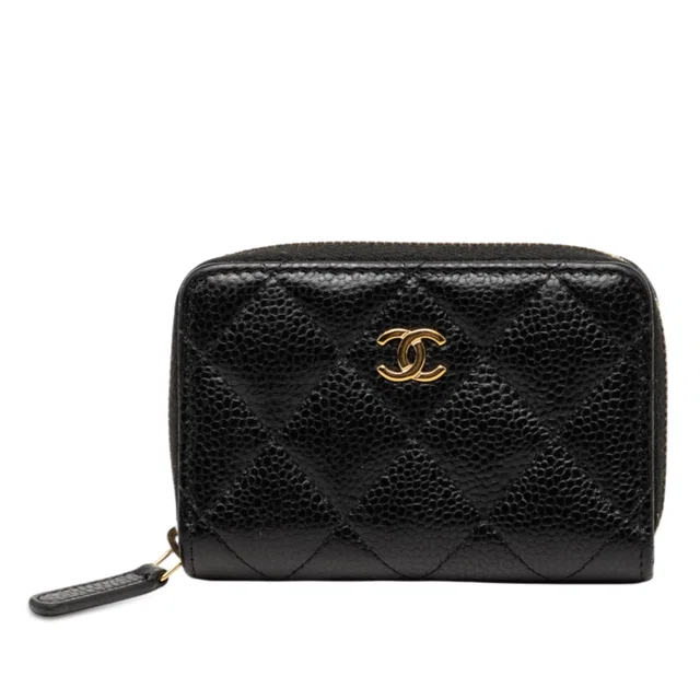 Black Chanel CC Quilted Caviar Zip Coin Purse in Black Caviar leather from Designer Revival