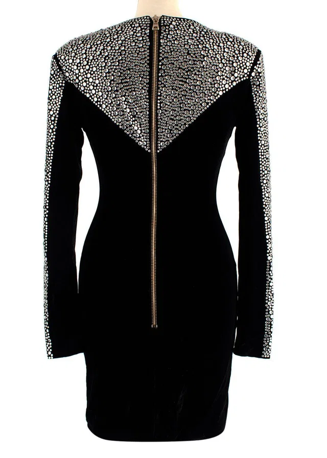 Balmain Black Velvet Embellished Dress in Black Velvet from HEWI