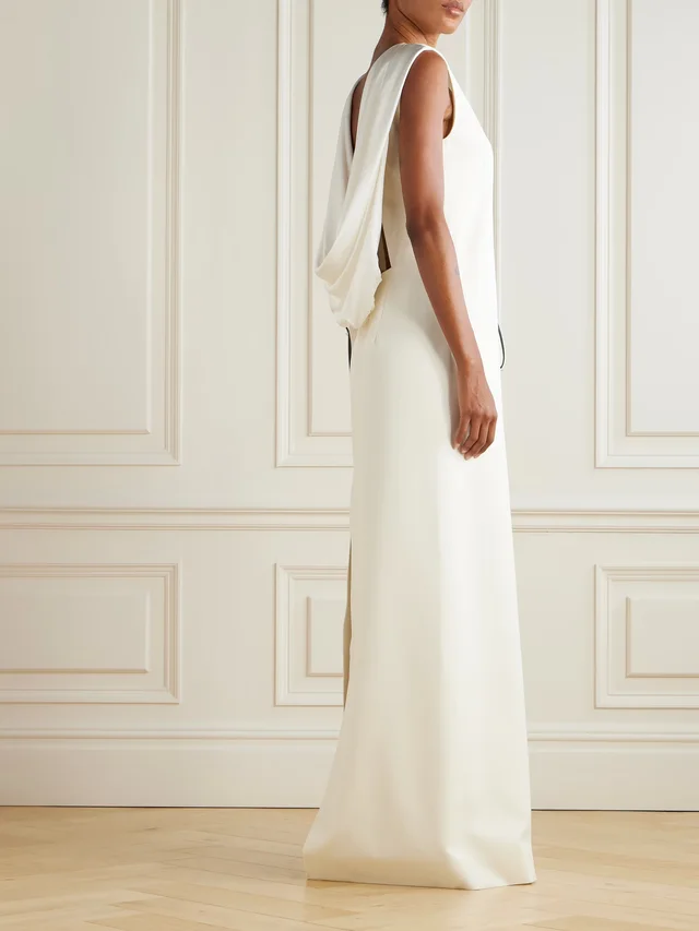 SASUPHI Tuxedo open-back draped silk-blend satin-trimmed wool maxi dress in White, photo 2 of 2 from NET-A-PORTER (Canada)