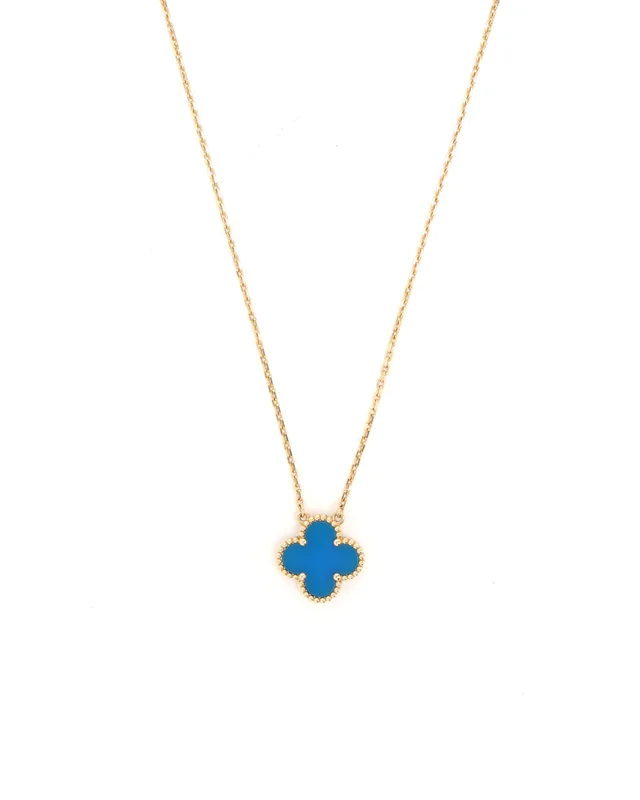 Van Cleef & Arpels Vintage Alhambra Blue Agate Necklace in Blue Silk from A Retro Tale