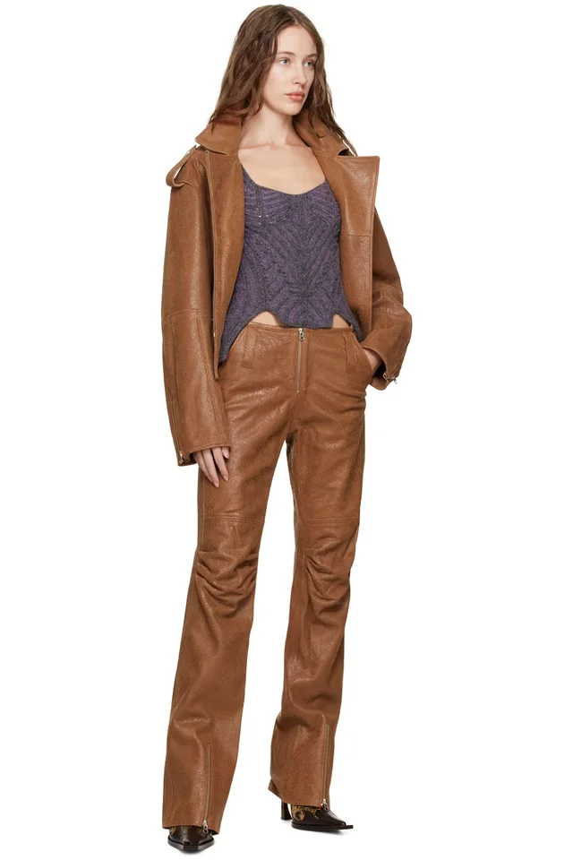 KNWLS SSENSE Exclusive Brown Juku Leather Trousers, photo 4 of 4 from SSENSE