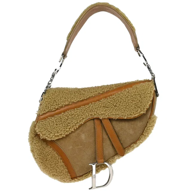 Dior Beige Mouton Saddle Handbag in Beige Leather from AMORE Vintage Tokyo