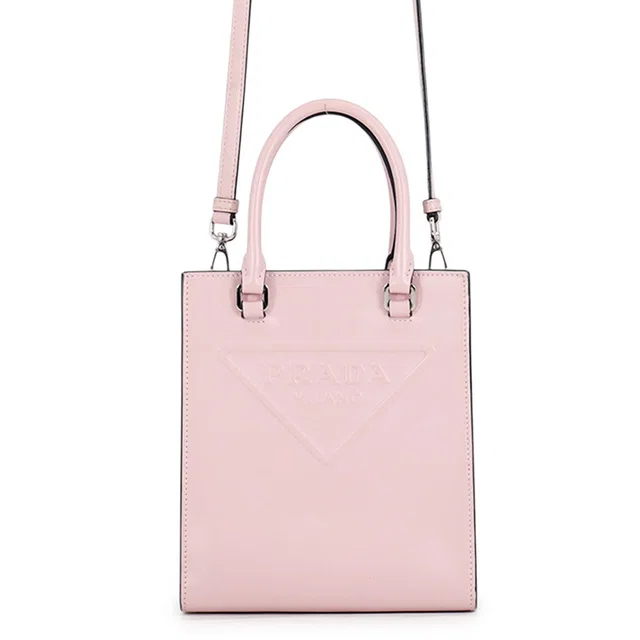 Prada Embossed Triangle 2-Way Bag Pink1BA333 Leather Size Mini in Leather from GALLERY RARE