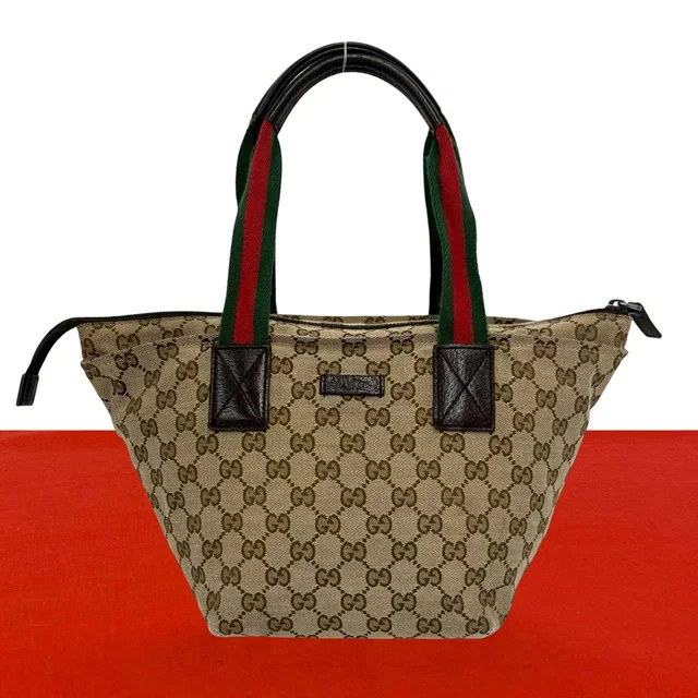 Gucci Sherry Line GG Logo Pattern Canvas Leather Handbag Mini Tote Brown in Brown Canvas from The Reluxe