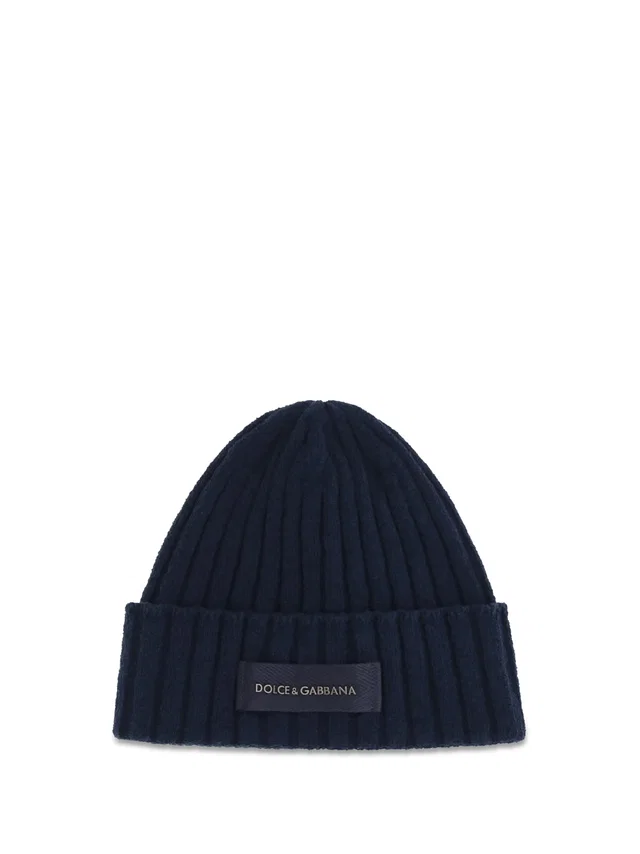 Dolce & Gabbana Gx64ktjgmlk Ribbed Wool Beanie — Navy Ovis Aries Beanies in Navy Wool from HEWI