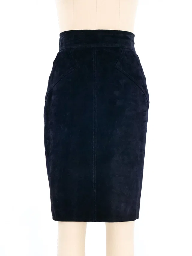 Alaïa Navy Suede Skirt in Navy Suede from Arcade Vintage