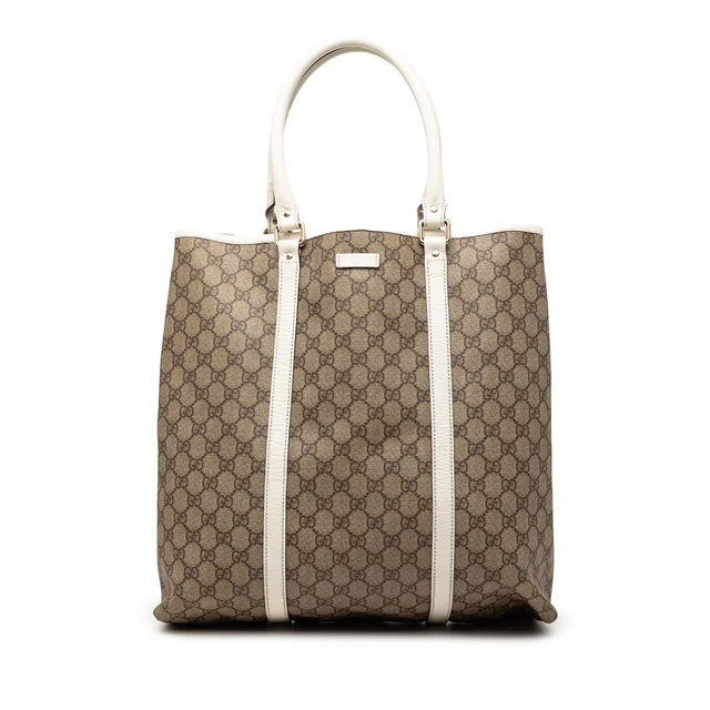 White Gucci GG Supreme Joy Vertical Tote in White Coated canvas from Designer Revival