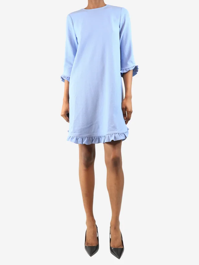 GANNI Blue ruffled crepe mini dress - size UK 4 in Blue from Sign of the Times