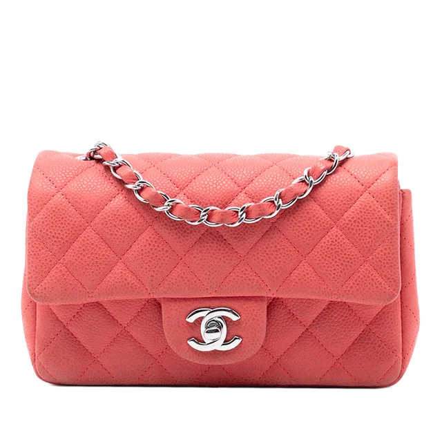 Orange Chanel Mini Rectangular Classic Caviar Single Flap Crossbody Bag in Orange Caviar leather from Designer Revival
