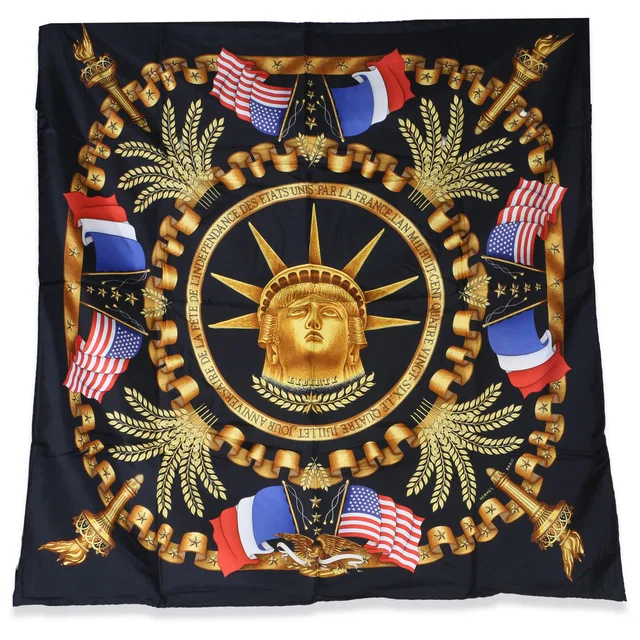 Hermès Black Multicolor Statue of Liberty Centennial Silk Scarf 90 in Black Silk from myGemma