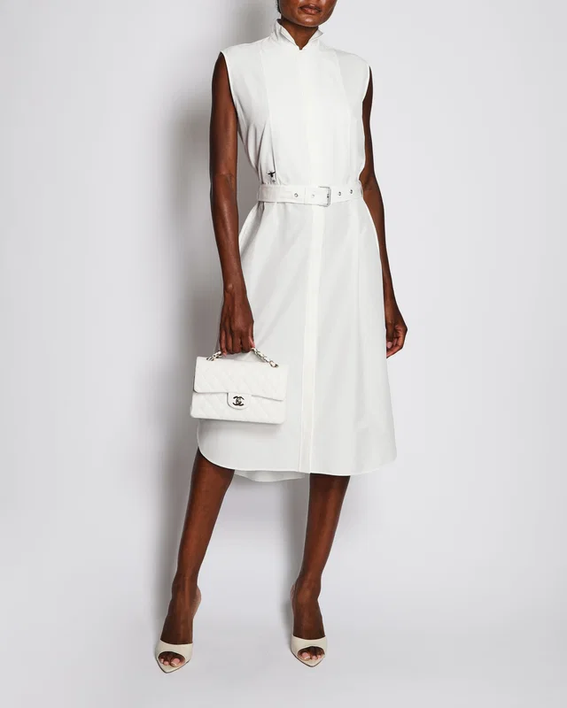 Dior White Sleeveless Shirt Dress with CD Logo and Belt Detail Size FR 38 (UK 10) in White Silk from Sellier