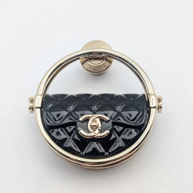 Chanel Brooch CC Logo Turnlock Quilted Bag Motif Gold Black Pin Badge 23c in Black from The Reluxe
