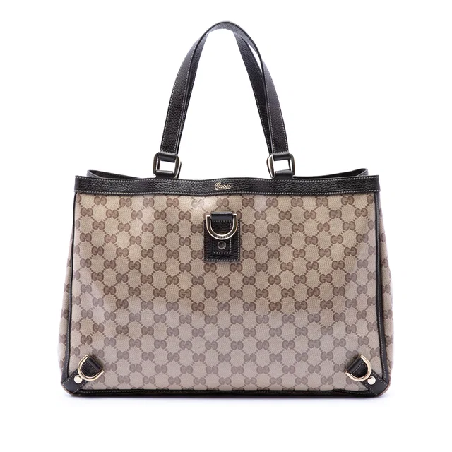 Beige Gucci GG Crystal Abbey D Ring Tote in Beige Coated canvas from Designer Revival