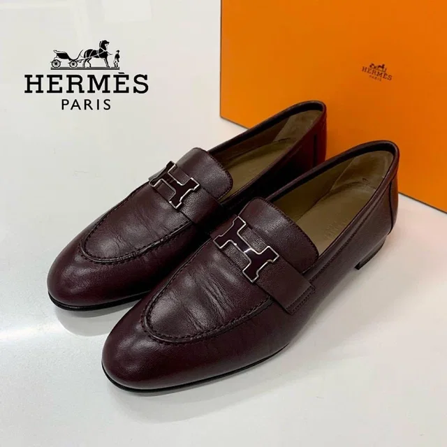 Hermès Paris Hhardware Leather Loafers Burgundy Sneakers in Burgundy Leather from The Reluxe