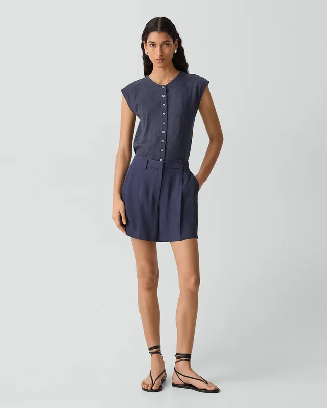 Theory Crewneck Button-Up Top in Organic Slub Cotton, photo 5 of 5 from Theory