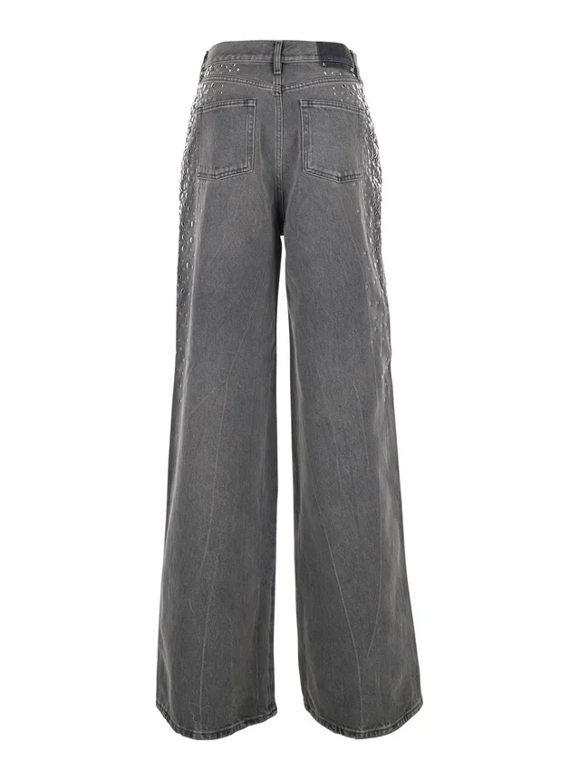 GOLDEN GOOSE Grey Jeans with Studs and Logo Patch on the Back in Denim for Women in Grey 100% Cotton, photo 4 of 6 from Gaudenzi Boutique