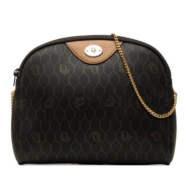Black Dior Honeycomb Coated Canvas Chain Crossbody in Black Coated canvas from Designer Revival