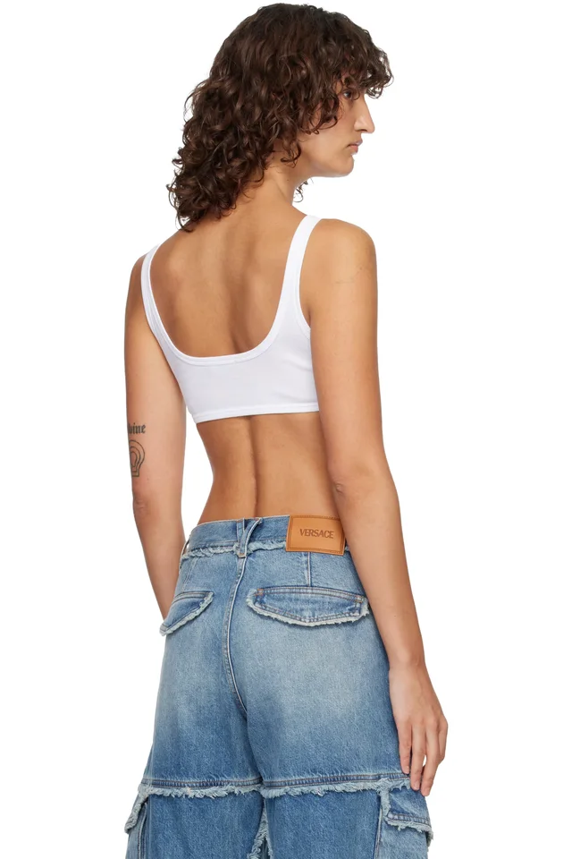 Versace White Ribbed Cotton Bra, photo 3 of 4 from SSENSE
