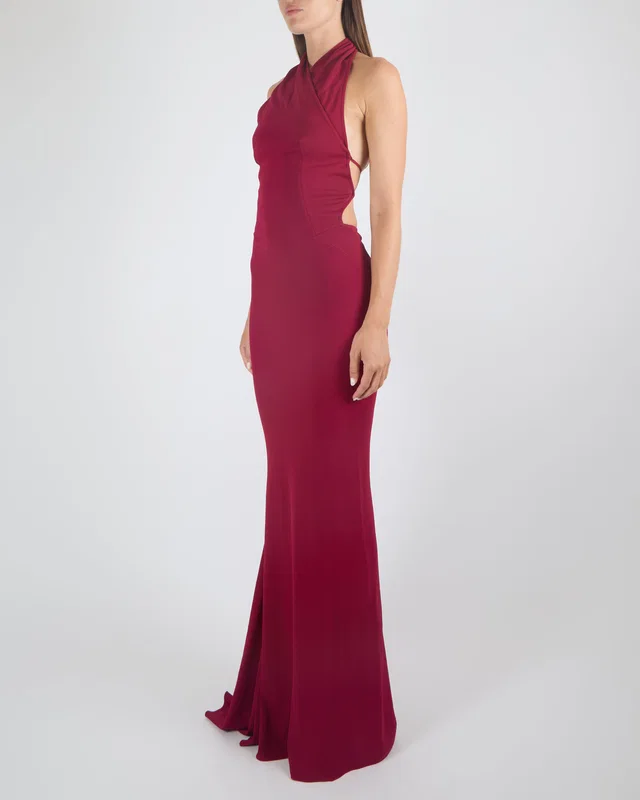 Alaïa Spring 2020 Raspberry Red Halterneck Backless Gown Size FR 38 (UK 10) in Red from Sellier
