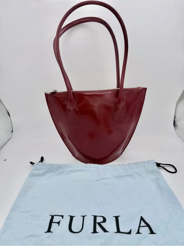 Furla Vintage Y2k Women’s Patent Leather Shoulder Tote Zip Top Bag Burgundy in brown|red Patent leather from Poshmark