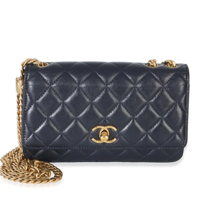 Chanel Blue Quilted Lambskin All Slide Long Wallet On Chain Leather Handbag in Blue Lambskin from HEWI