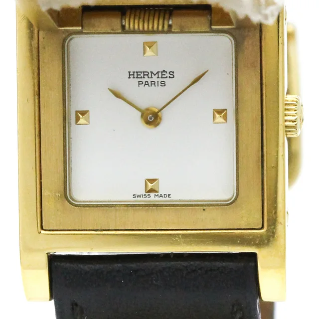 Hermès Médor Gold Plated Leather Quartz Ladies Watch in White Leather from Elady
