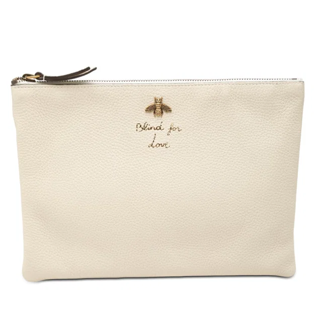 White Gucci Calfskin Blind For Love Clutch in White Calfskin from Designer Revival