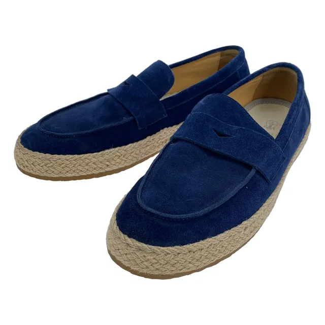 Brunello Cucinelli Espadrilles Suede Leather Slip on Loafers Navy in Navy Suede from The Reluxe