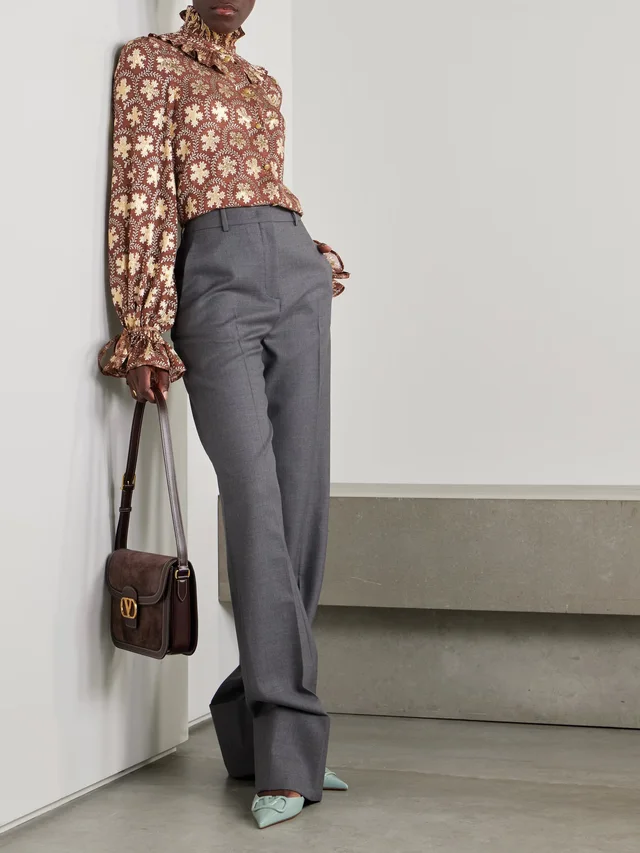 VALENTINO GARAVANI Ruffled metallic silk-blend jacquard blouse in Brown, photo 2 of 2 from NET-A-PORTER (Canada)
