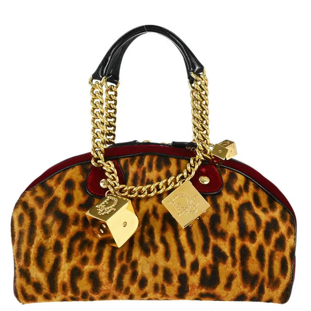 Dior Brown Pony Hair Gambler Dice Handbag in Brown Patent leather from AMORE Vintage Tokyo