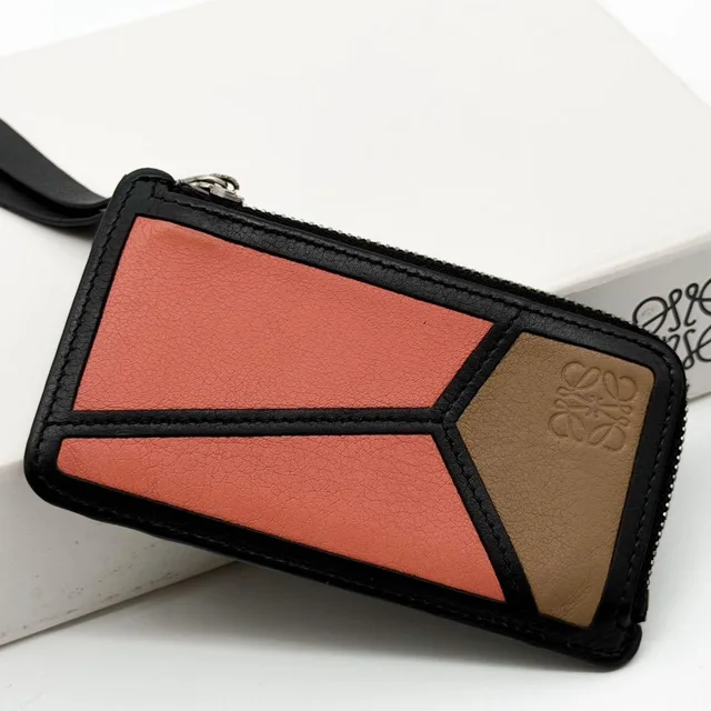 Loewe Puzzle Fragment Case Orange Beige Compact Anagram Card Holder in Beige Leather from The Reluxe
